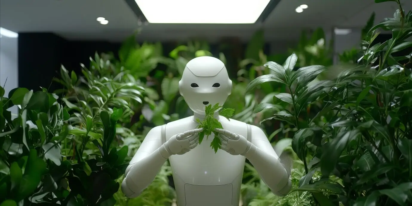 Ansicht eines Roboters, der Gärten pflegt und instand hält.