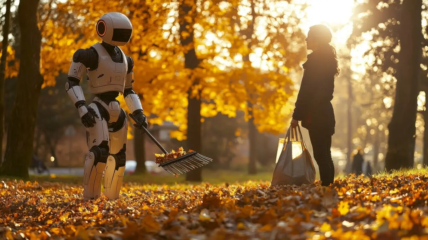 Blick auf einen Roboter, der Gärten pflegt und instand hält.