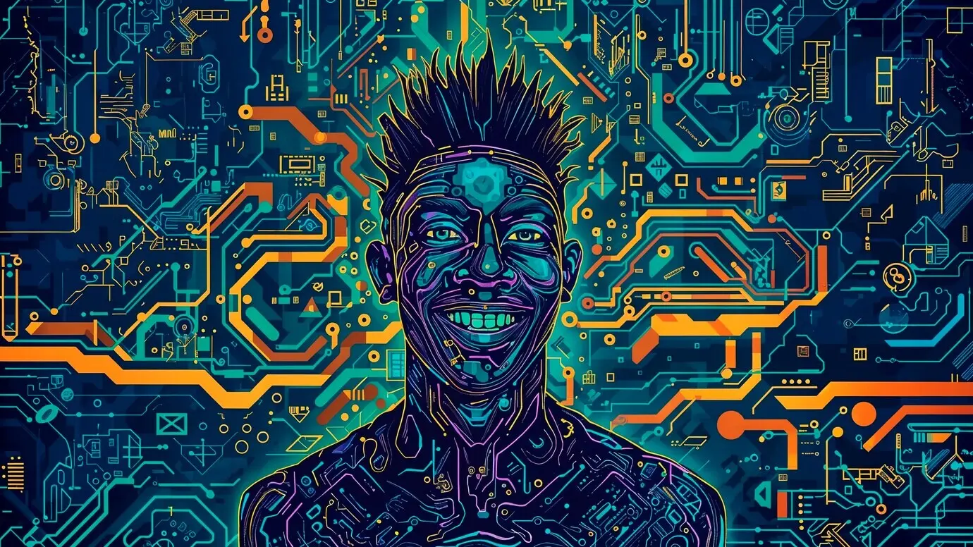 Digitale Kunst mit KI-Technologie-Hintergrund